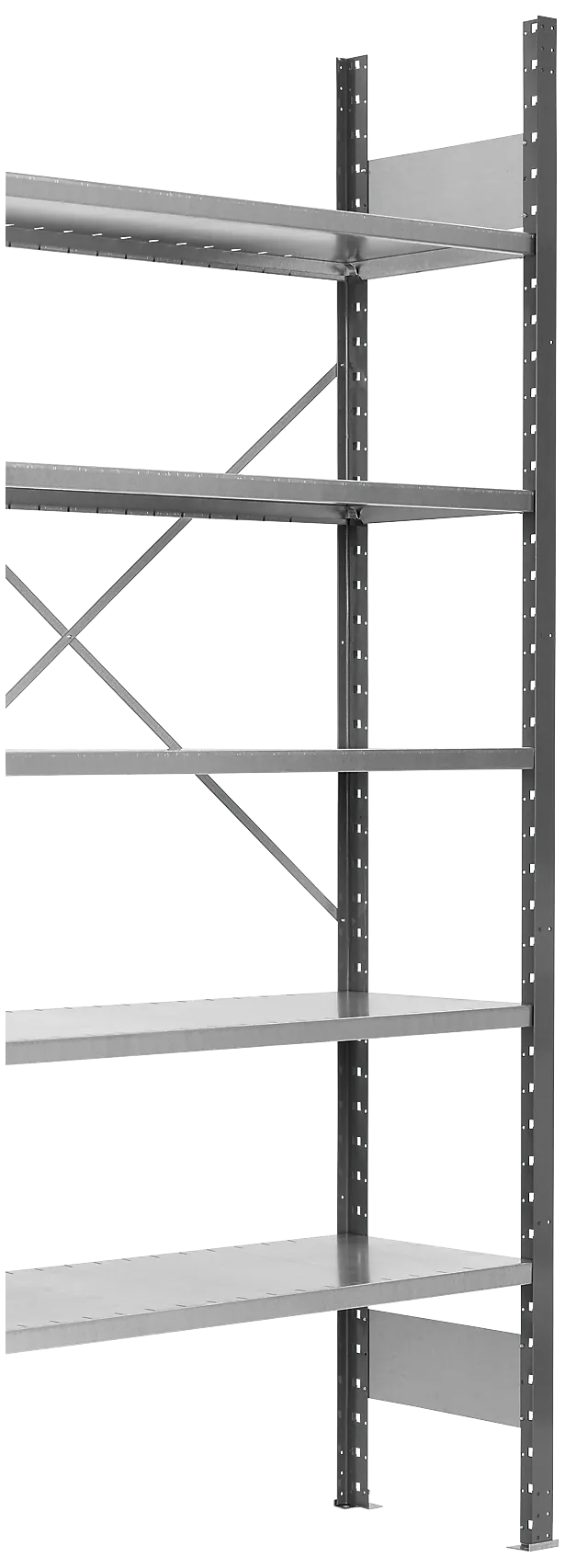 Lagerreol 250×100×30 cm, åpen gavl, tilleggseksjon