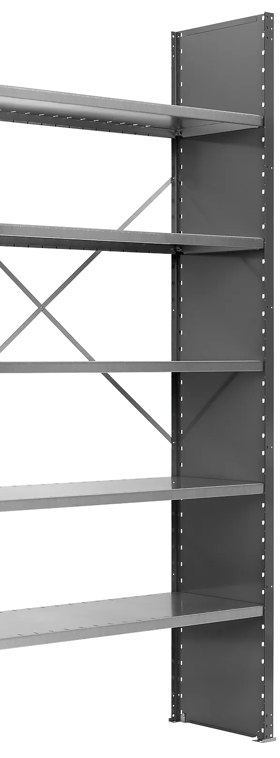 Lagerreol 250×100×50 cm, lukket gavl, tilleggsseksjon