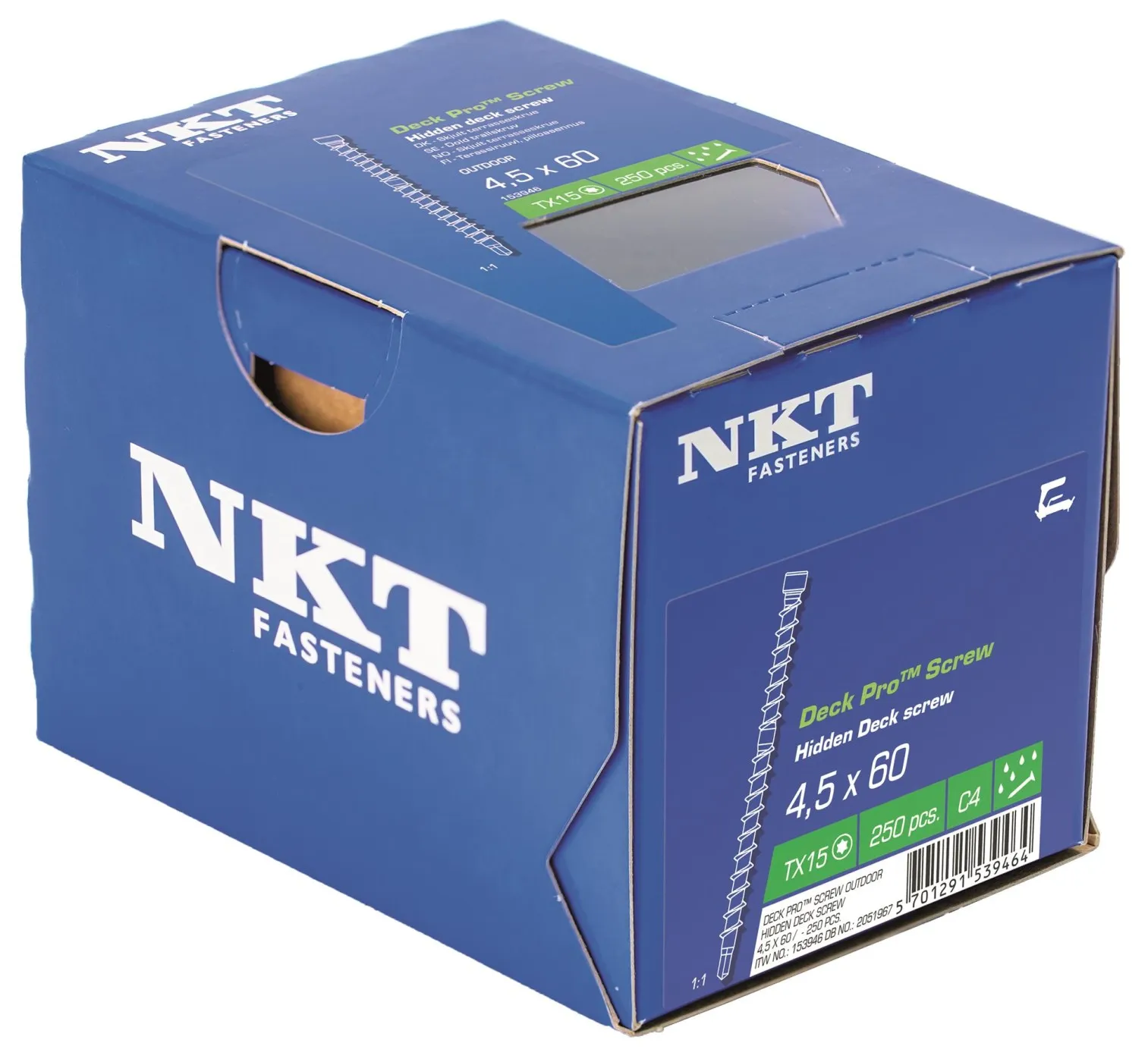 DECK PRO skjult terrasseskrue C4 - 4,5 x 60 - 250 stk