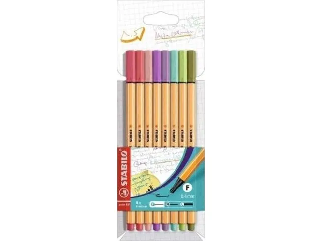 Stabilo Fineliner Point 88 pastell, 8 stk, STABILO koffert