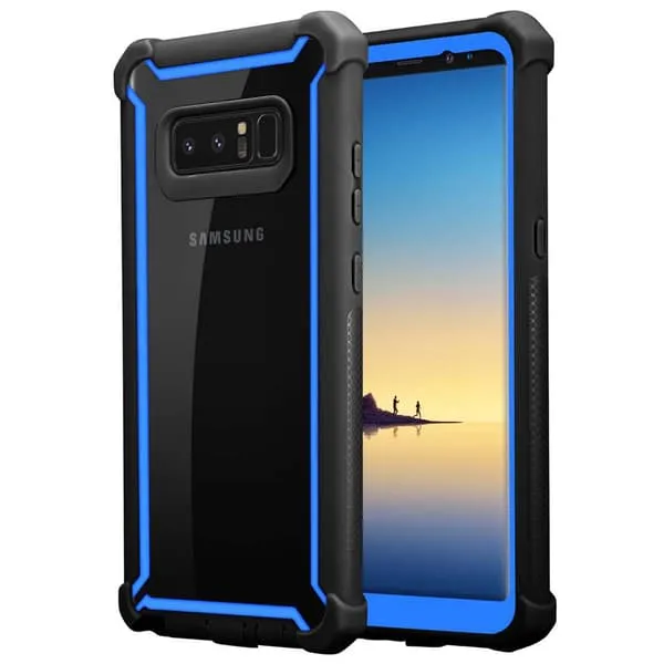 Deksel for Samsung Galaxy NOTE 8 2-i-1 beskyttelsesdeksel med TPU-silikonkant og bakside av akrylglass