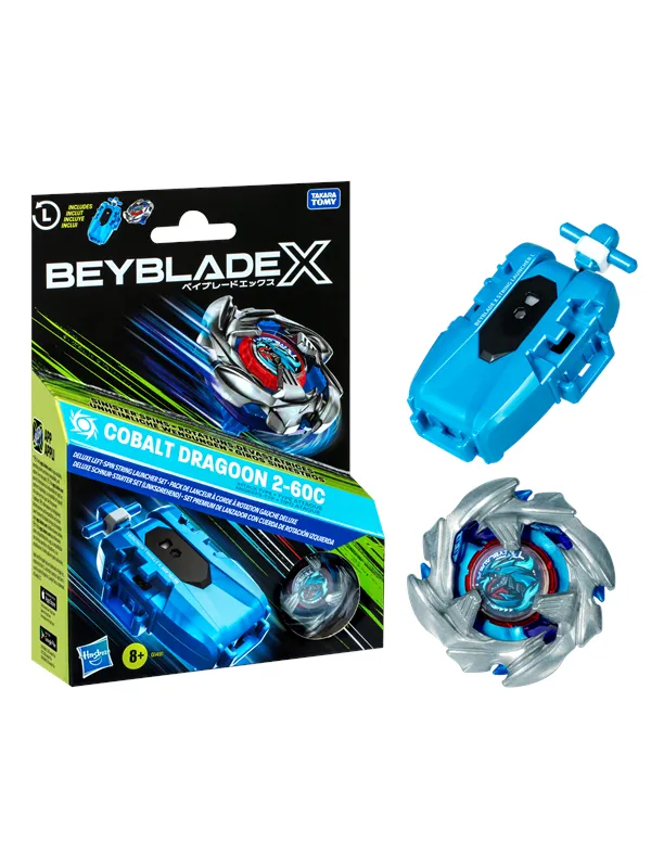 Beyblade X Cobalt Dragoon 2-60C Deluxe Left-Spin String Launcher Set