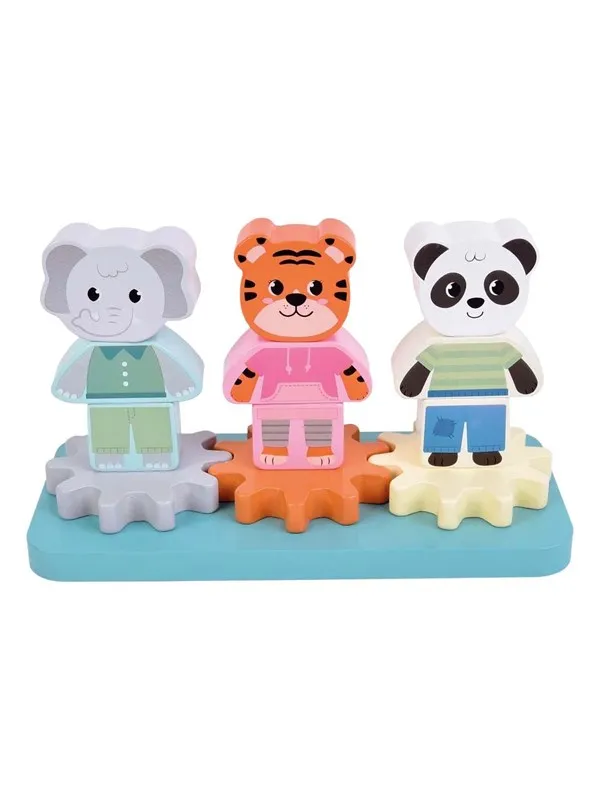 Small Foot - Wooden Stacking Game with Gears Jungle Friends FSC