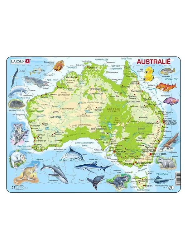 Selecta Play Larsen Jigsaw Puzzle Map Australia Geographic with Animals 65pcs. Gulv