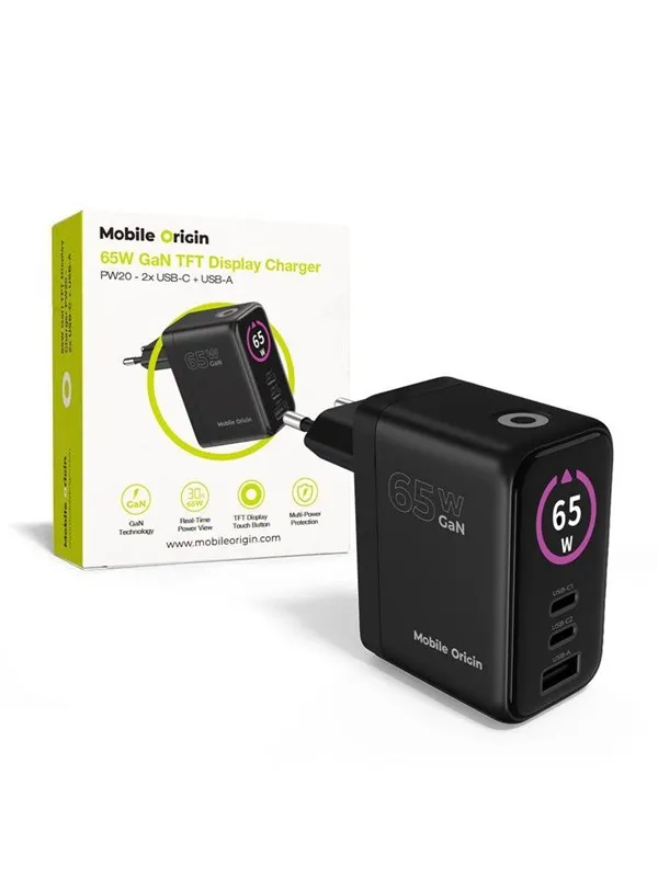 Mobile Origin 65W GaN Display Charger PW20 - 2x USB-C + USB-A