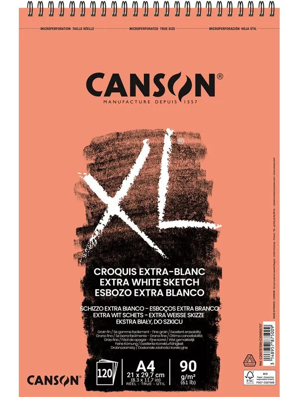 Canson XL Extra-Blanc FG A4 90G Spiral 120 SH