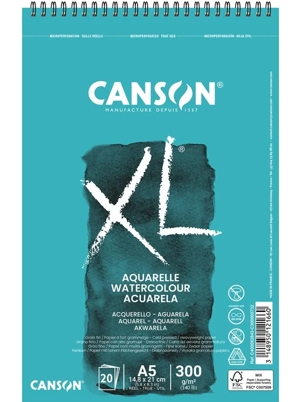 Canson XL Aquarelle CP A5 300G Spiral 20 SH