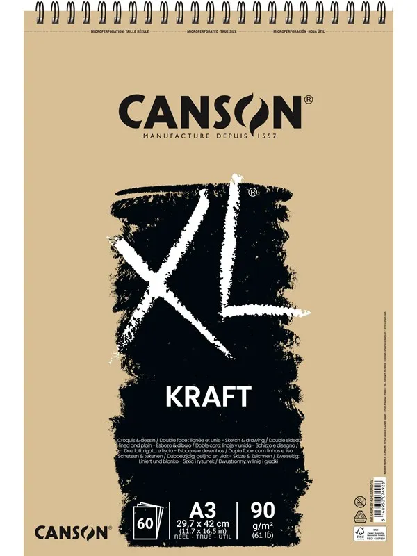 Canson XL Kraft LD A3 90G Spiral 60 SH
