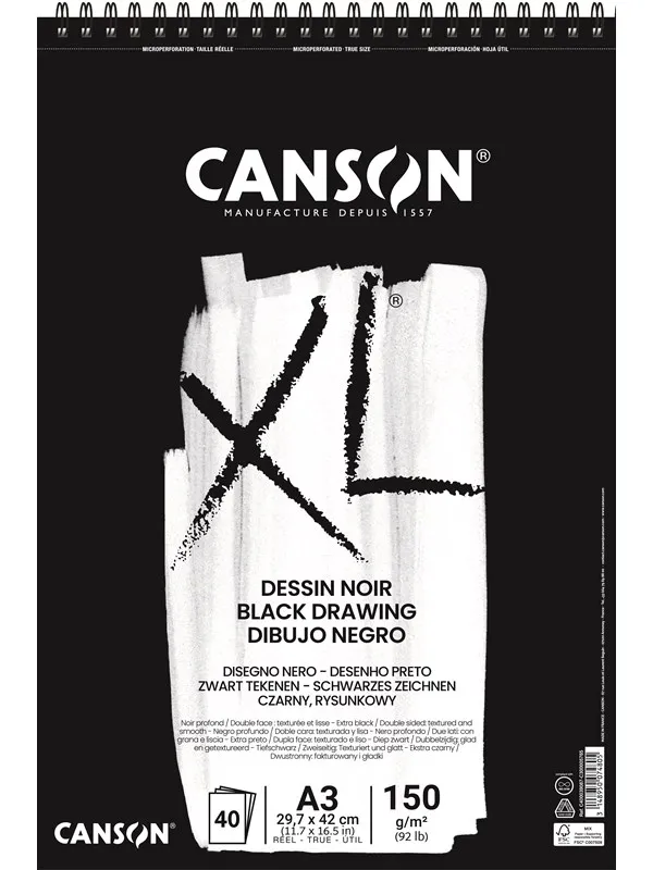 Canson XL Dessin Noir DS A3 150G Spiral 40 SH