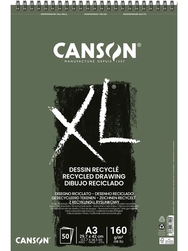 Canson XL Recyclé FG A3 160G Spiral 50 SH