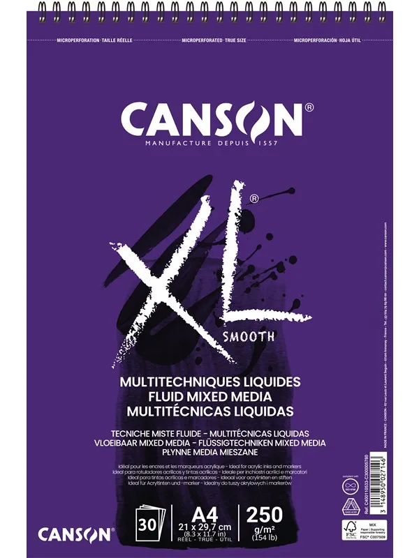 Canson XL Fluid Mixed Media A4 250G Spiral 30 SH