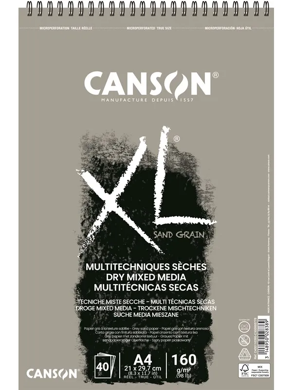 Canson XL Sand Grain A4 160G Grey Spiral 40 SH