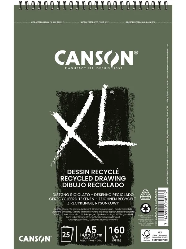Canson XL Recyclé FG A5 160G Spiral 25 SH