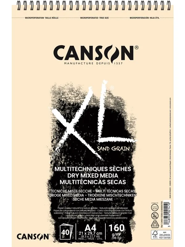 Canson XL Sand Grain A4 160G Natural Spiral 40 SH