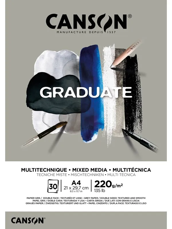 Canson Graduate Mixed Media Pad Grey A4 220G 30 SH