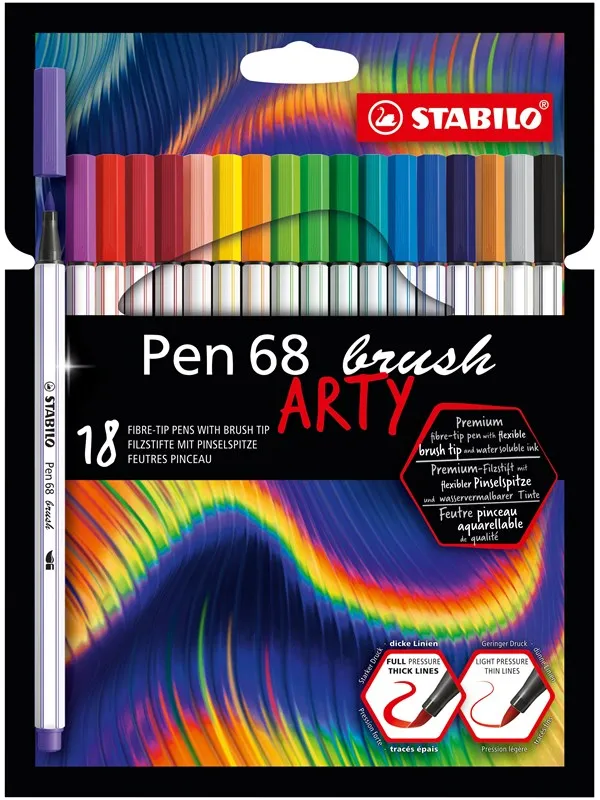 STABILO Pen 68 Brush - Felt-tip Pen - ARTY - Set of 18 Pieces