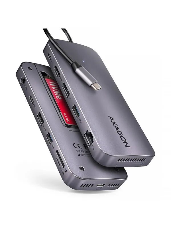 AXAGON Gen2Combo 12-in-1 USB-C 10 Gbps HUB USB-hub - USB 3.2 - 12 porter - Grå