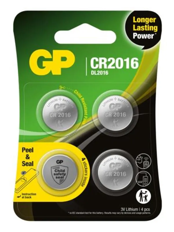 GP Batteri Lithium CR2016 Safety seal 4-pack