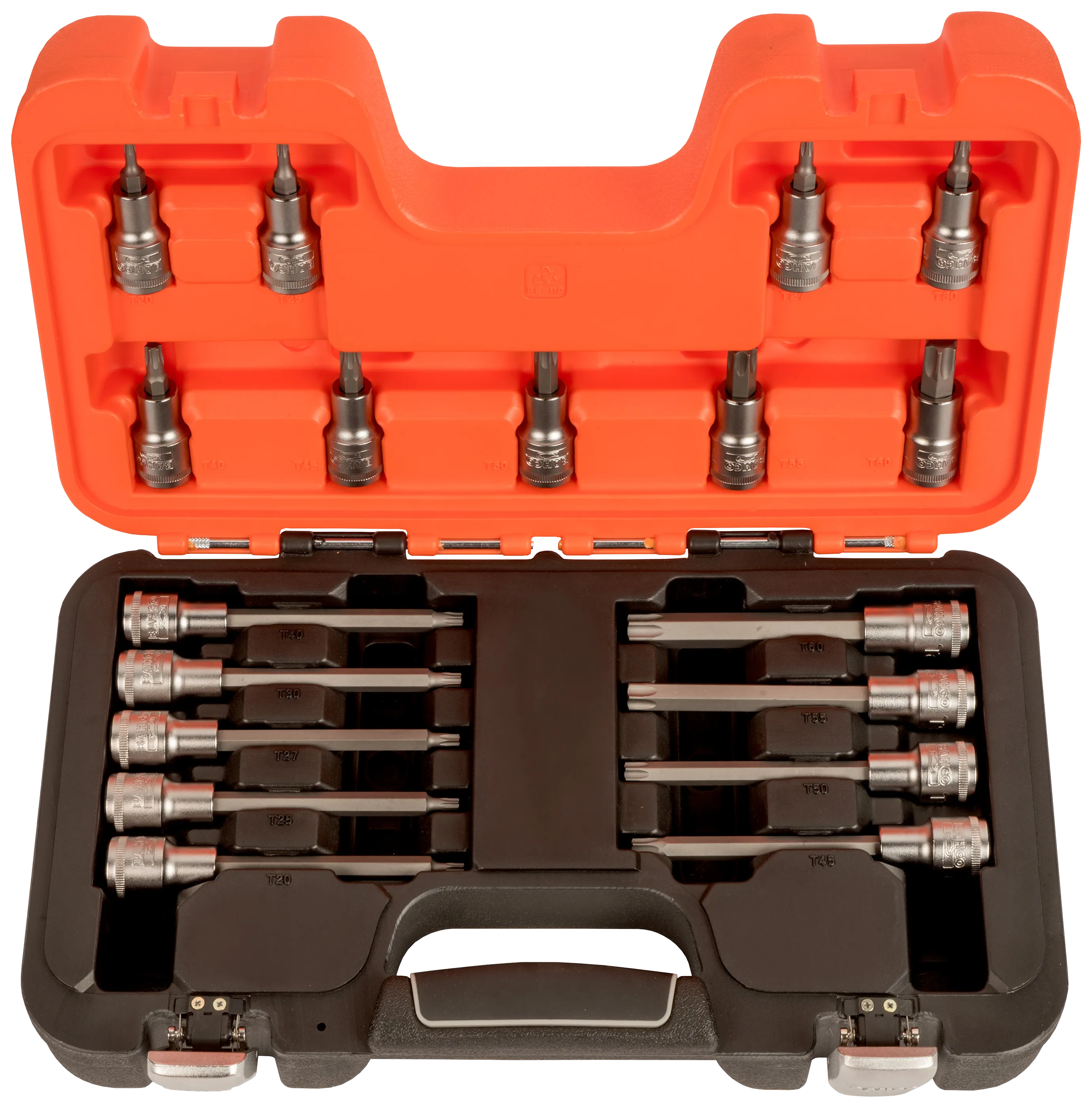 Torx-pipesett 1/2" 4kt, 18 lange+korte piper T20-T60