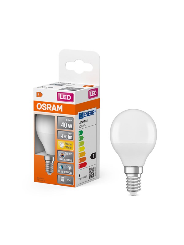 Osram LED-lyspære LED Comfort mini-ball frosted 470lm 4.9W/927 (40W) E14