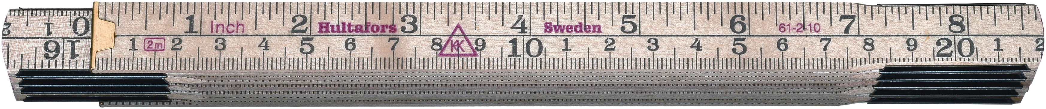 Tommestokk 61-2-10 gradering mm/tommer, 2 m og 10 ledd