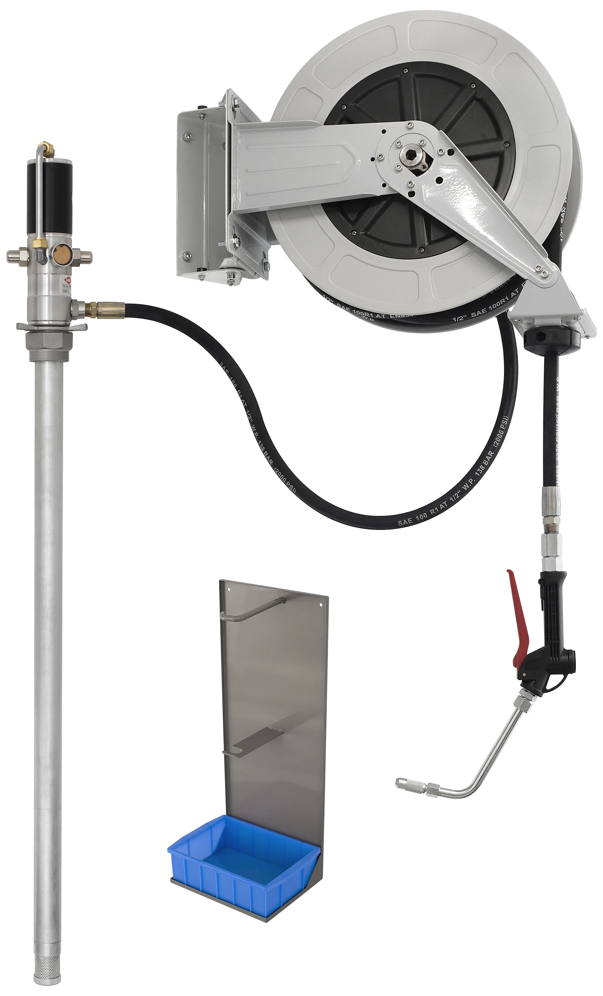 Oljesett for 208 liter fat, pneum. pumpe & manuell pistol