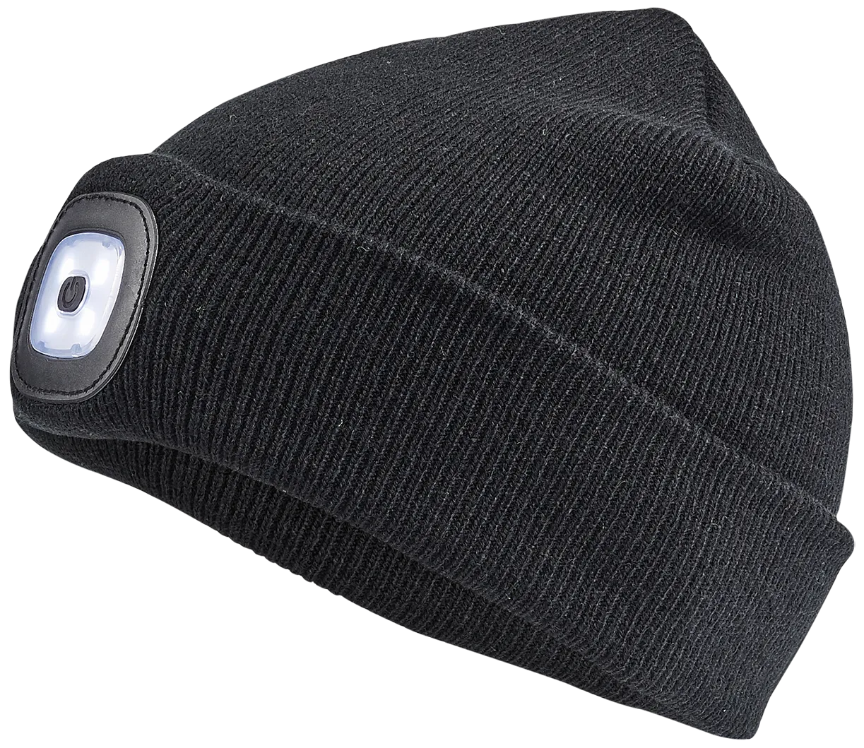 Strikkelue med LED-pannelampe, one size, sort