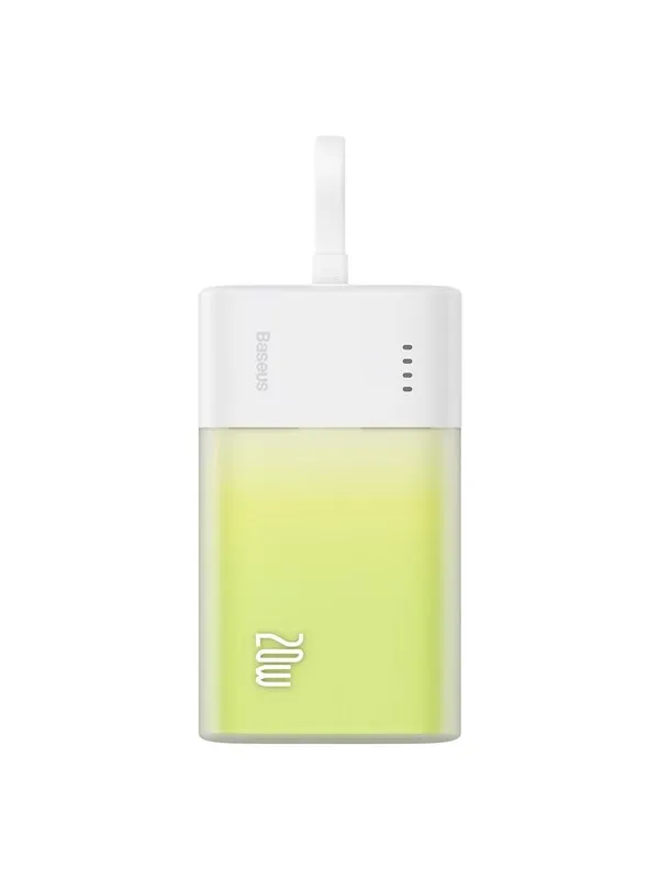 Baseus Popsicle 5200mAh 20W Powerbank with Built-in Lightning Cable (+ White Simple USB-C - USB-C 60W/20V/3A/30cm Cable) - White-Green Nødlader - Grønn - 5200 mAh