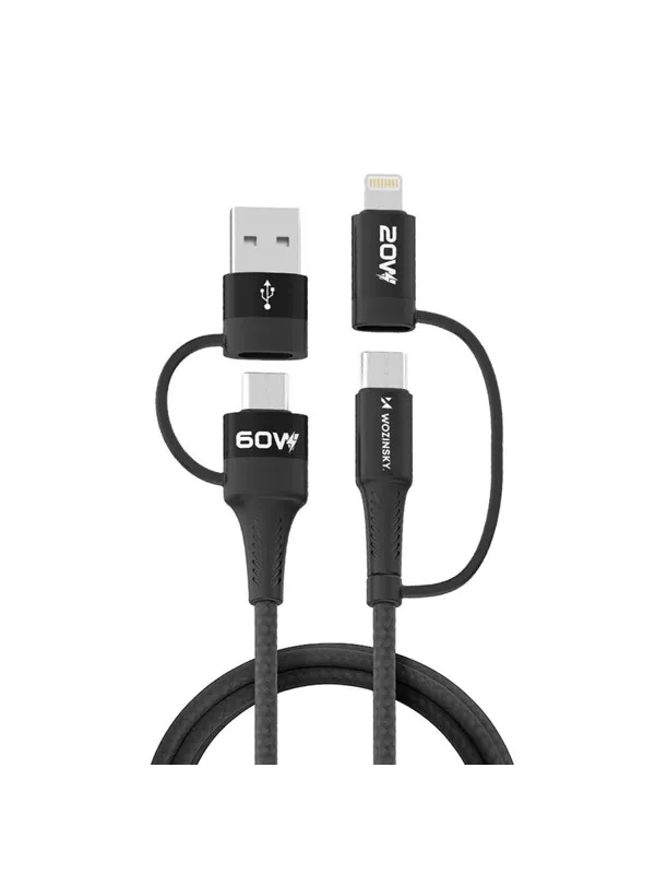 Wozinsky WNBAA 4in1 Cable 2x USB-C 1x USB-A 1x Lightning 60W 1 m - Black