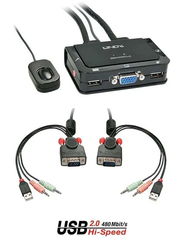 Lindy VGA KVM Switch Compact USB 2.0 Audio 2 Port - KVM / audio / USB switch - 2 ports