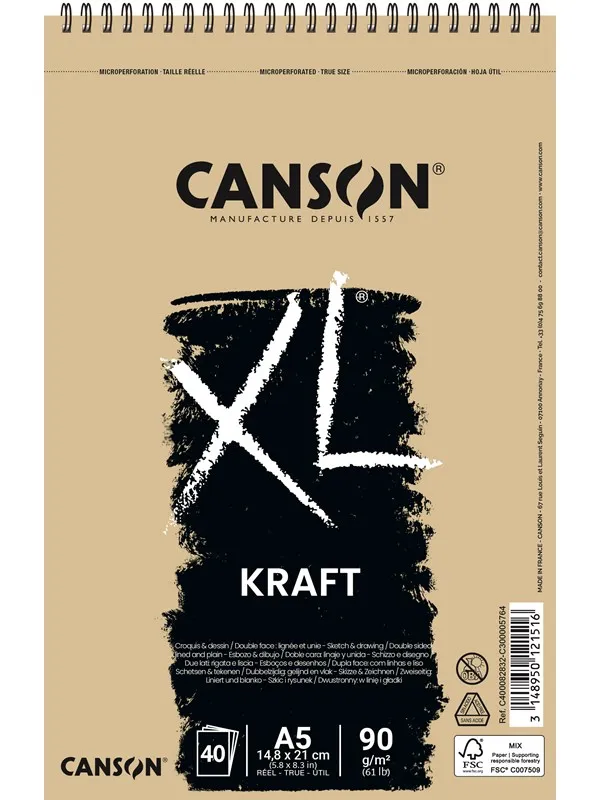 Canson XL Kraft LD A5 90G Spiral 40 SH
