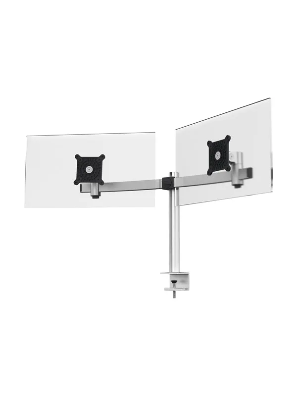 DURABLE Skjermholder for 2 skjermer med justerbar høyde, vinkel og stående eller liggende posisjon. Med bordfeste.