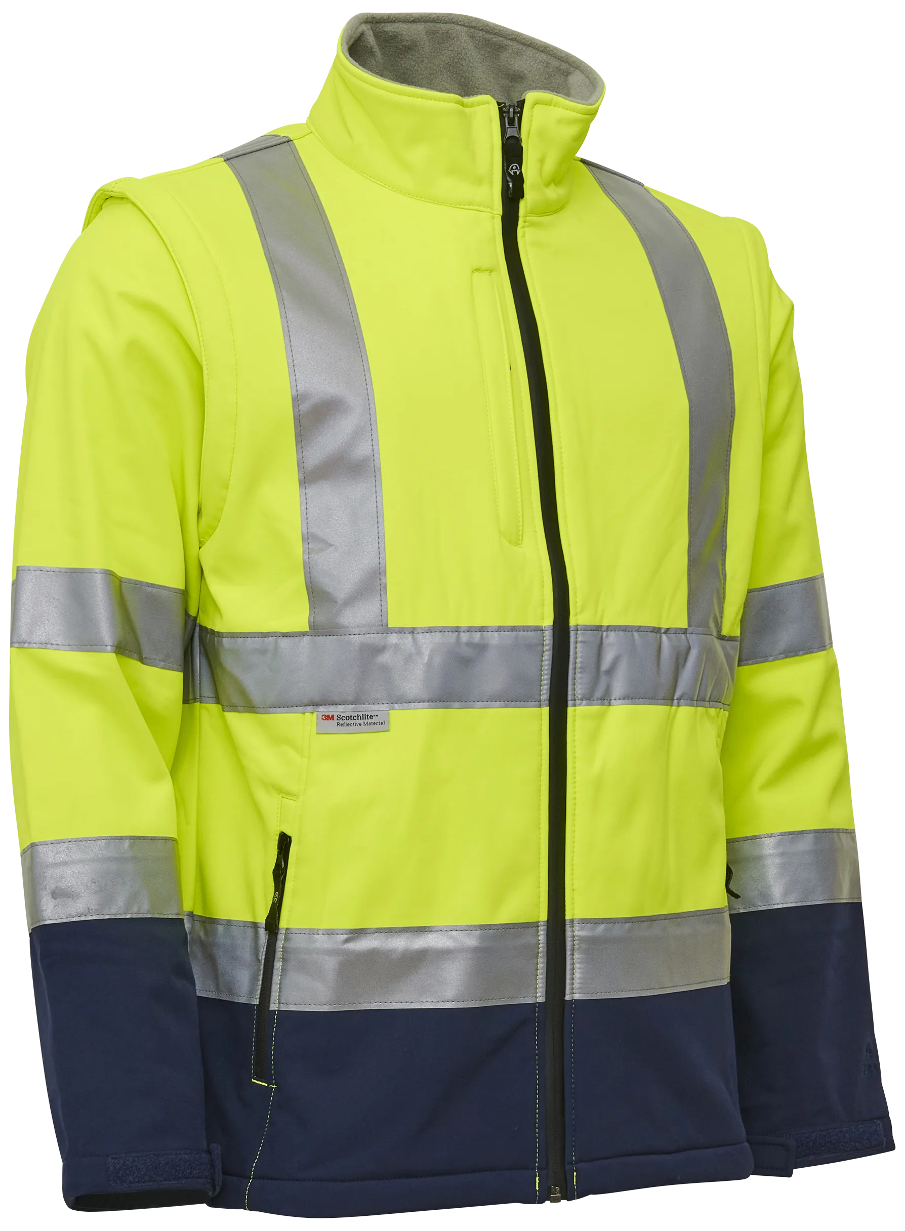 Hi-vis softshelljakke med avtagbare ermer 086500R gul/marine Str. S