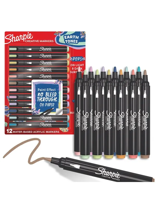 Sharpie Creative Marker Acrylic Paint Pens | Earth Tones | Bullet Tip | Assorted Colours | 12 Count