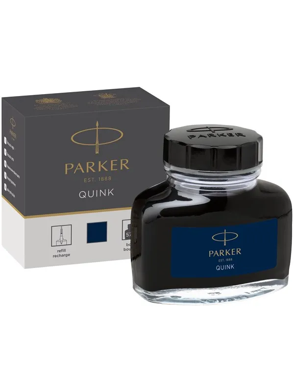 Parker Fountain Pen Ink Bottle | Blue-Black QUINK Ink | 57 ml Fountain Pen Refill