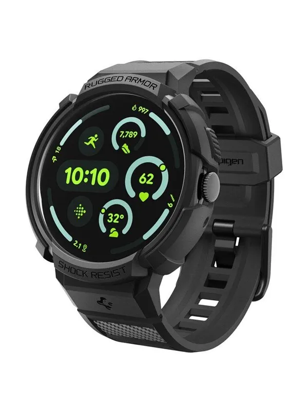 Spigen Rugged Armor Pro + Stand - matte black - Google Pixel Watch 4 45mm