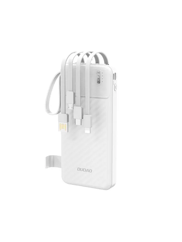Dudao K11 10000mAh Powerbank with Built-in Cables - White Nødlader - Hvit - 10000 mAh