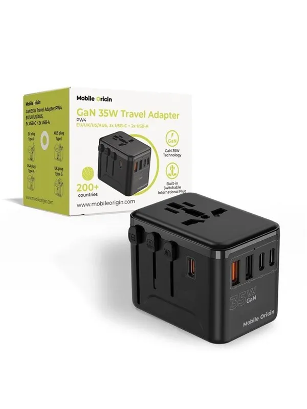 Mobile Origin GaN 35W Travel Adapter PW4 EU/UK/US/AUS - 3x USB-C + 2x USB-A