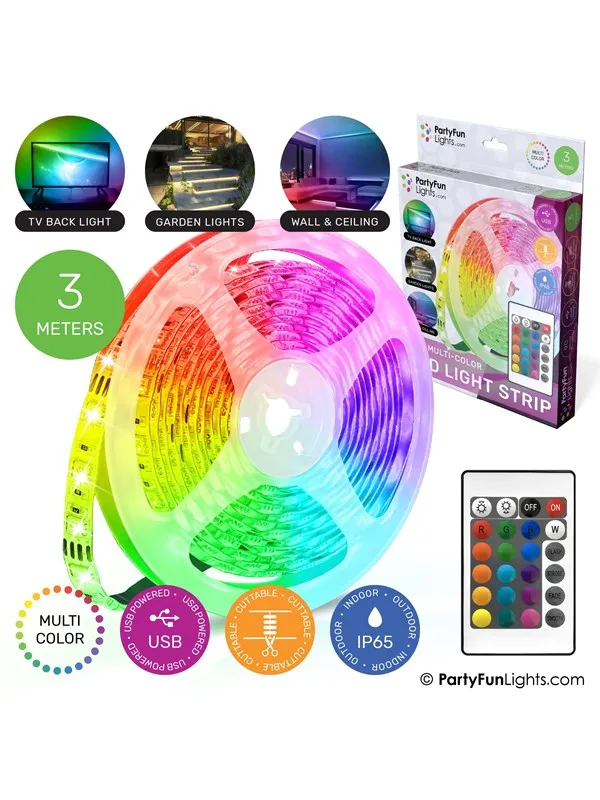 Party Funlight USB LED Light Strip - 3m Including Remote Control