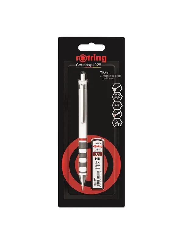 Rotring Tikky Mechanical Pencil Set | 0.5 mm | Lead Refills | White Barrel