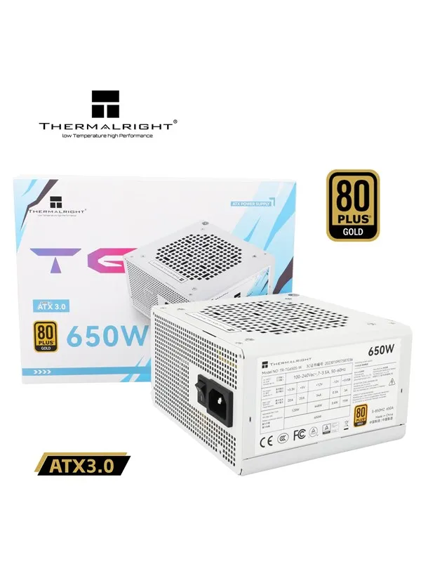 Thermalright TG S (Non-Modular) Hvit - Strømforsyning (PSU) - 650 Watt - 120 mm - ATX 3.0 - 80 Plus Gold sertifisert