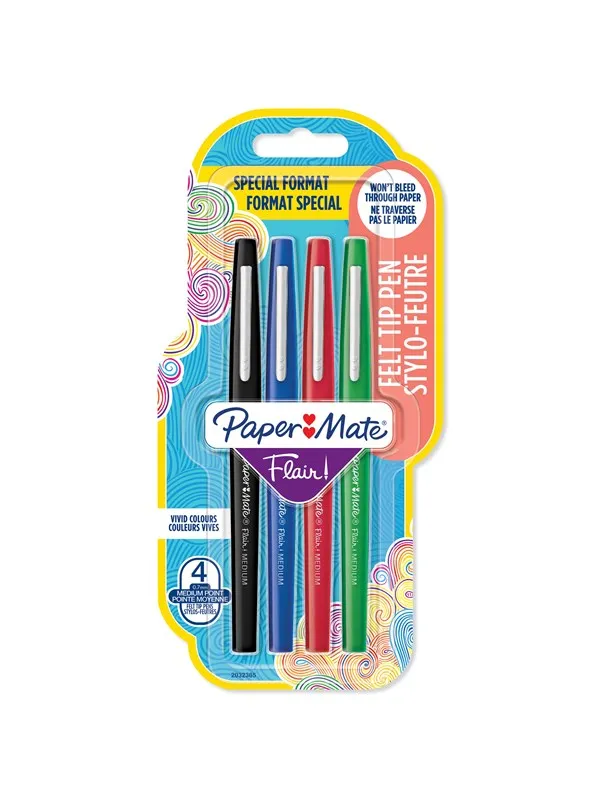 Paper Mate Flair Felt Tip Pens | Medium Point (0.7mm) | Assorted Business Colours | 4 Count