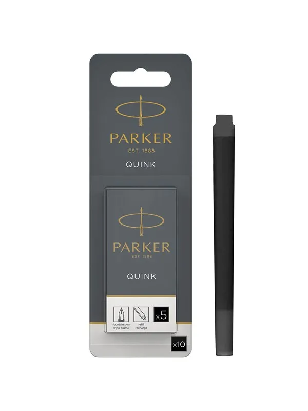 Parker Fountain Pen Ink Refill Cartridges | Long | Black QUINK Ink | 10 Count (Blister)