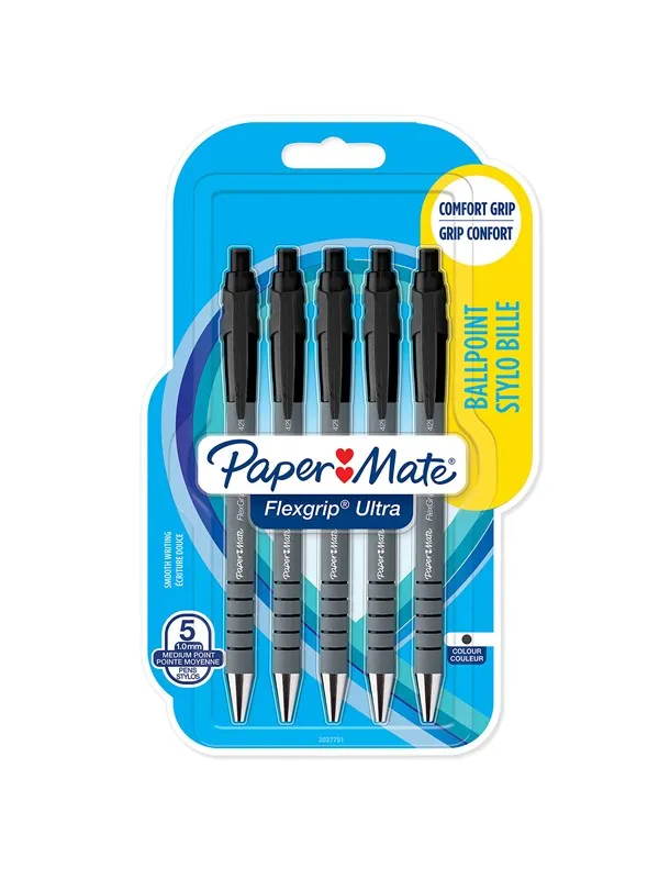 Paper Mate Flexgrip Ultra Retractable Ballpoint Pens | Medium Point (1.0mm) | Black | 5 Count