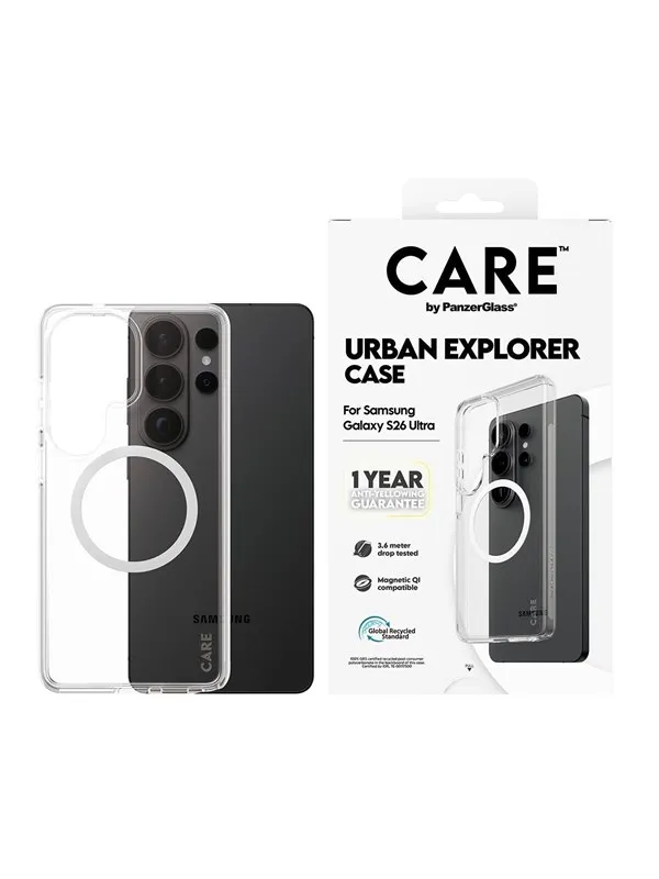 CARE by PanzerGlass Urban Explorer Case Transparent w. White Qi Samsung Galaxy S26 Ultra