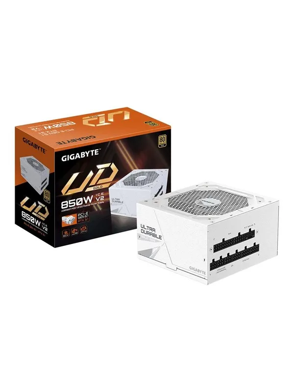 GIGABYTE UD850GM PG5 V2 ICE Strømforsyning (PSU) - 850 Watt - 120 mm - ATX 3.1 - 80 Plus Gold sertifisert