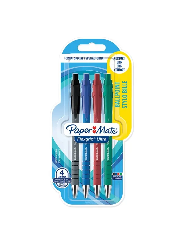 Paper Mate Flexgrip Ultra Retractable Ballpoint Pen | Medium Point (1.0mm) | Assorted Colours | 4 Count