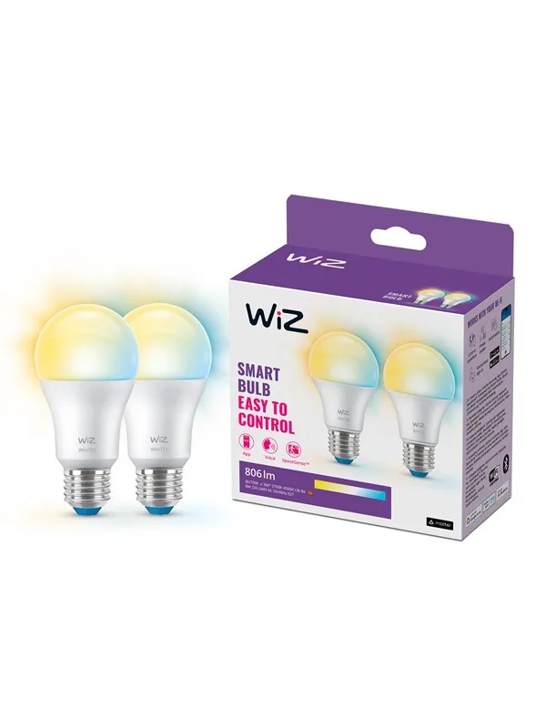 WiZ Tunable A60 E27 Smart LED-pære 2-pakning - Dimbar varm til kald hvit LED