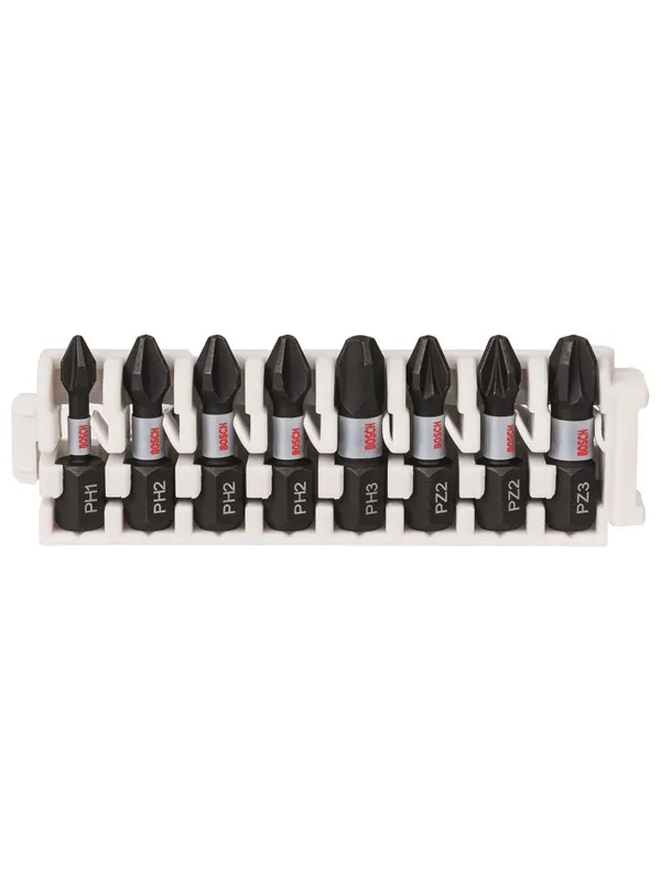 Bosch Impact Control-skrutrekkerbits, pakke med 8 deler, 1xPH1, 3xPH2, 1xPH3, 2xPZ2, 1xPZ3