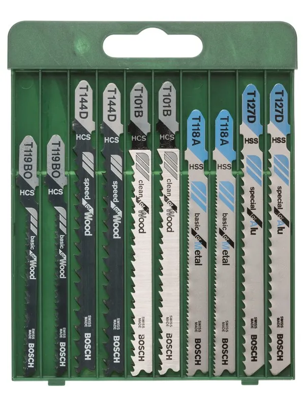Bosch 10-delers stikksagblad-sett T-tange T 101 B (2x); T 144 D (2x); T 119 BO (2x); T 118 A (2x); T 127 D (2x)